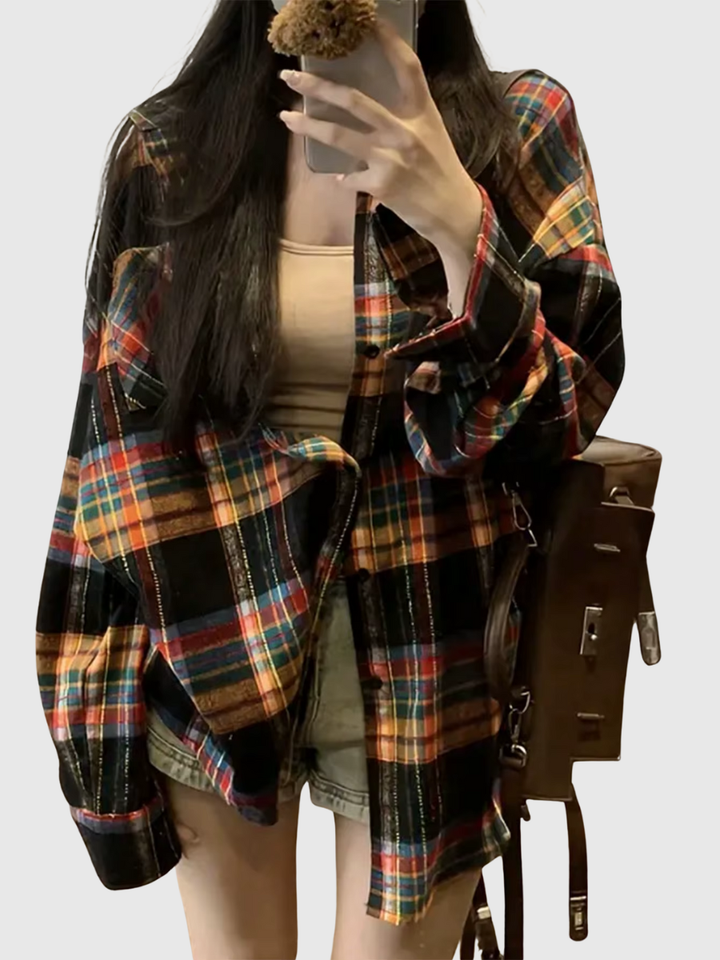 Julia | Plaid Button Long Sleeve Blouse
