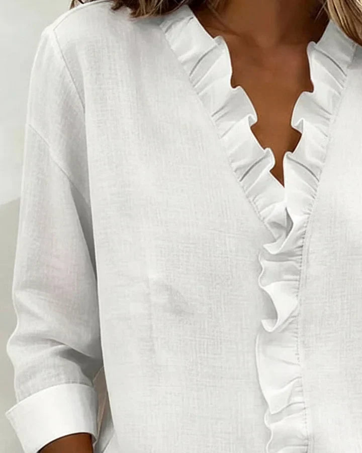 Elowen | Blouse with Ruffles, V-Neck and Long Sleeves