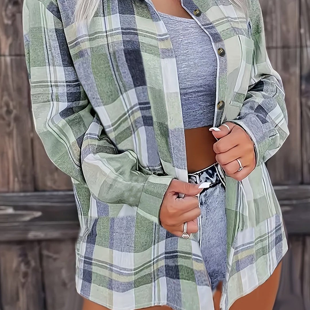 ELISA | PLAID BUTTON-UP BLOUSE