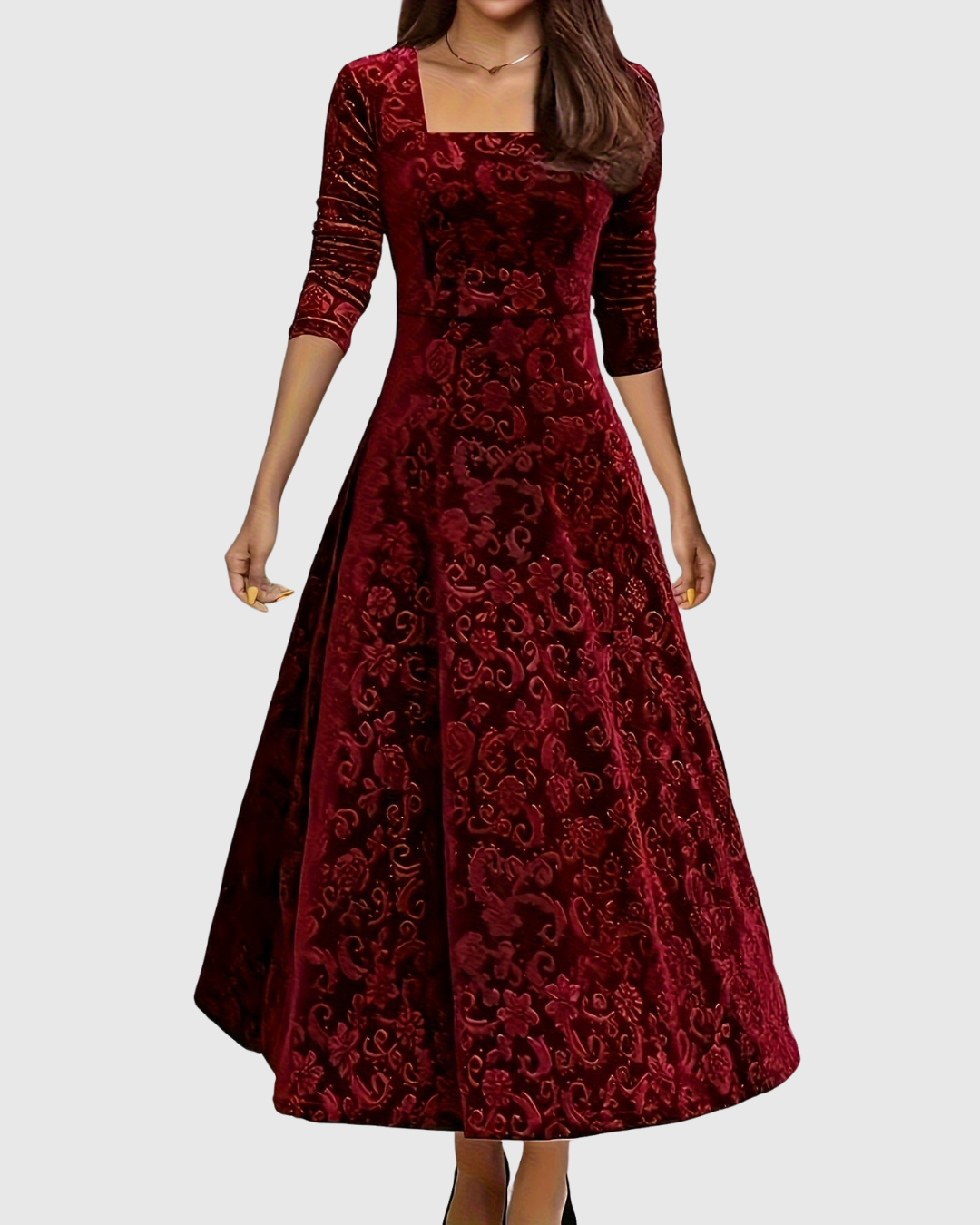 MARGARET | VELVET FLORAL MIDI DRESS
