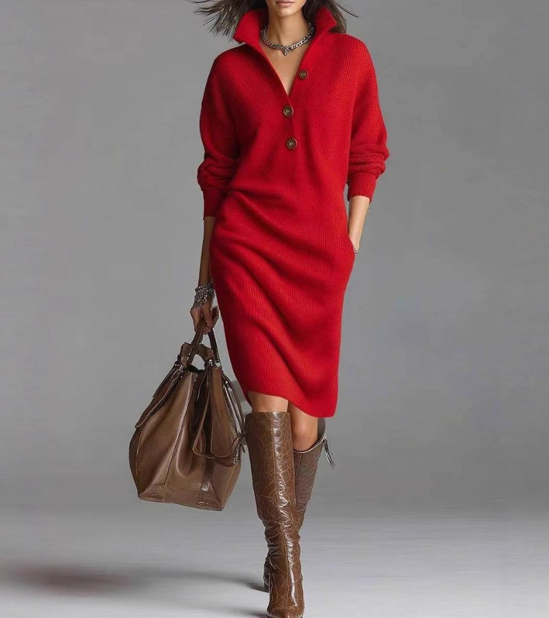 Snow | Elegant Winter Dress with Buttons