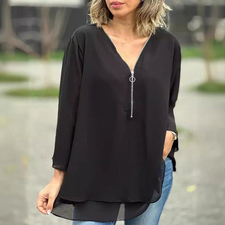 Natalie | Chiffon Zipper Blouse