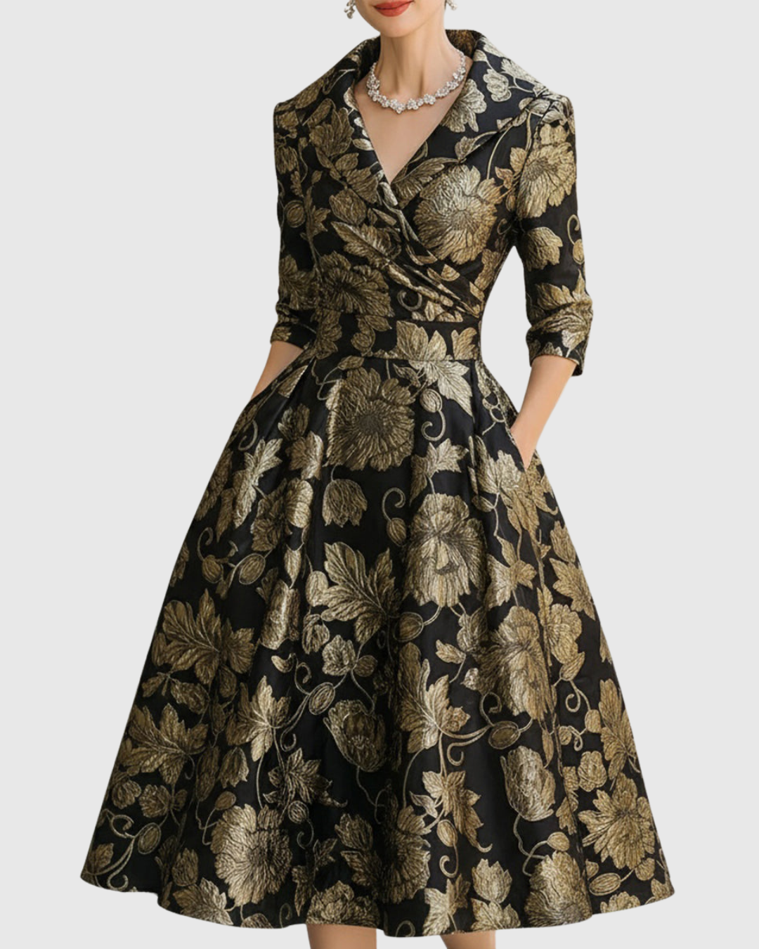 IRENE | GOLDEN FLORAL MIDI DRESS