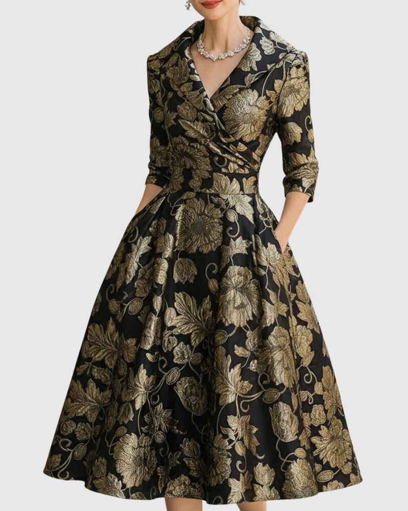 IRENE | GOLDEN FLORAL MIDI DRESS
