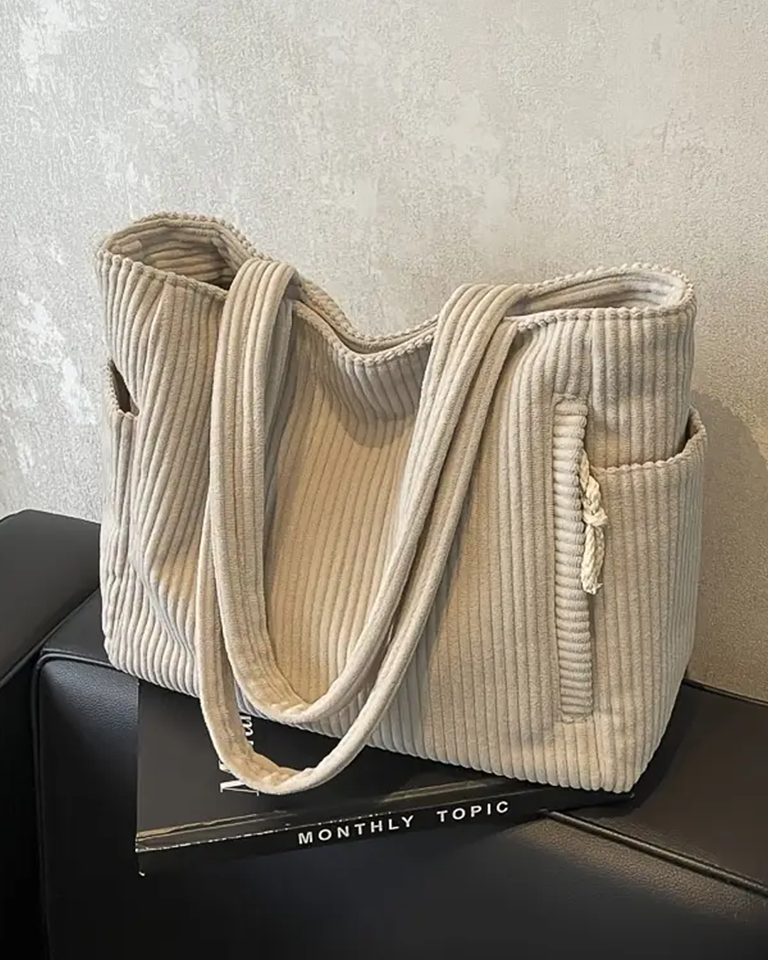 Evi | Ribbed Tote Bag with Cord Detail