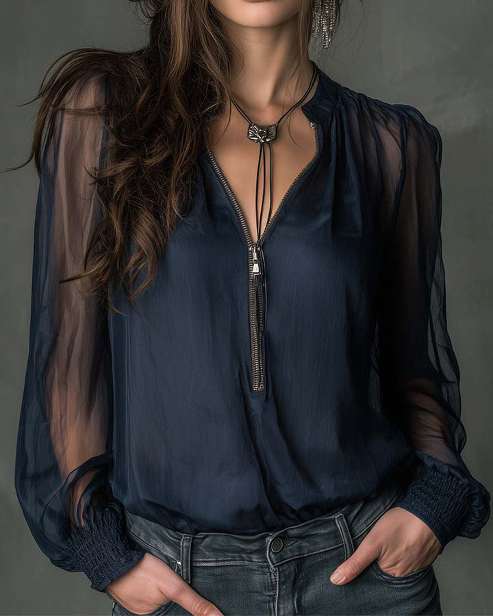 Skylar | Half-Zip Blouse Long Sleeve Knit