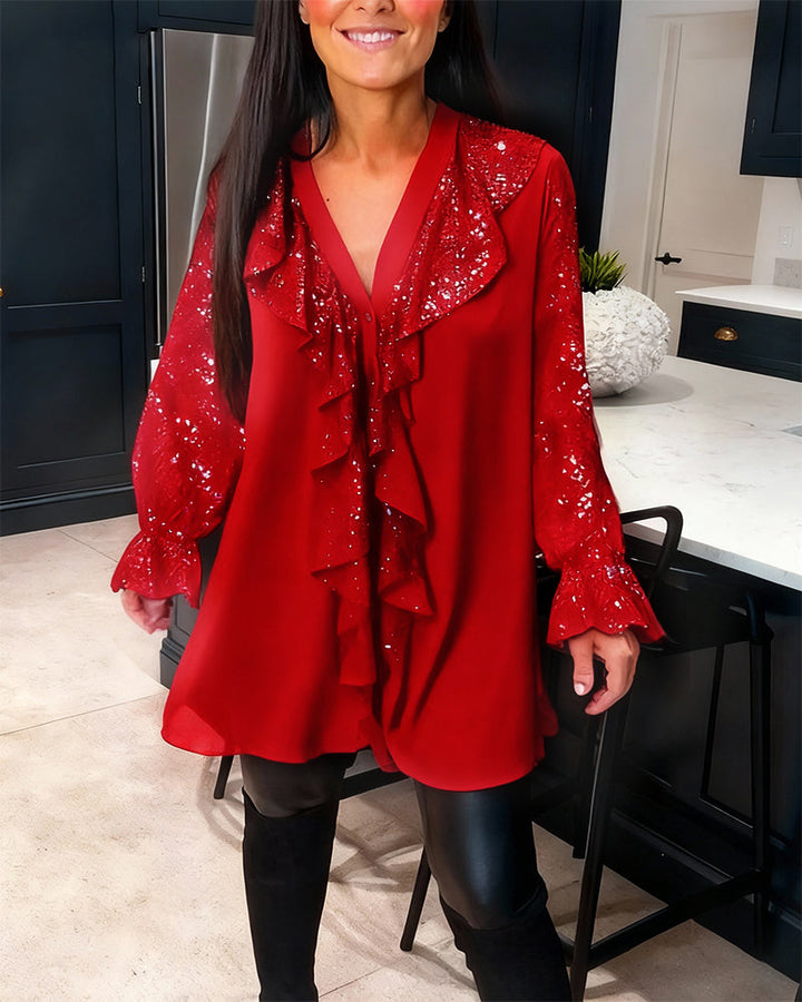 Natalie Solid Color Blouses with Ruffles