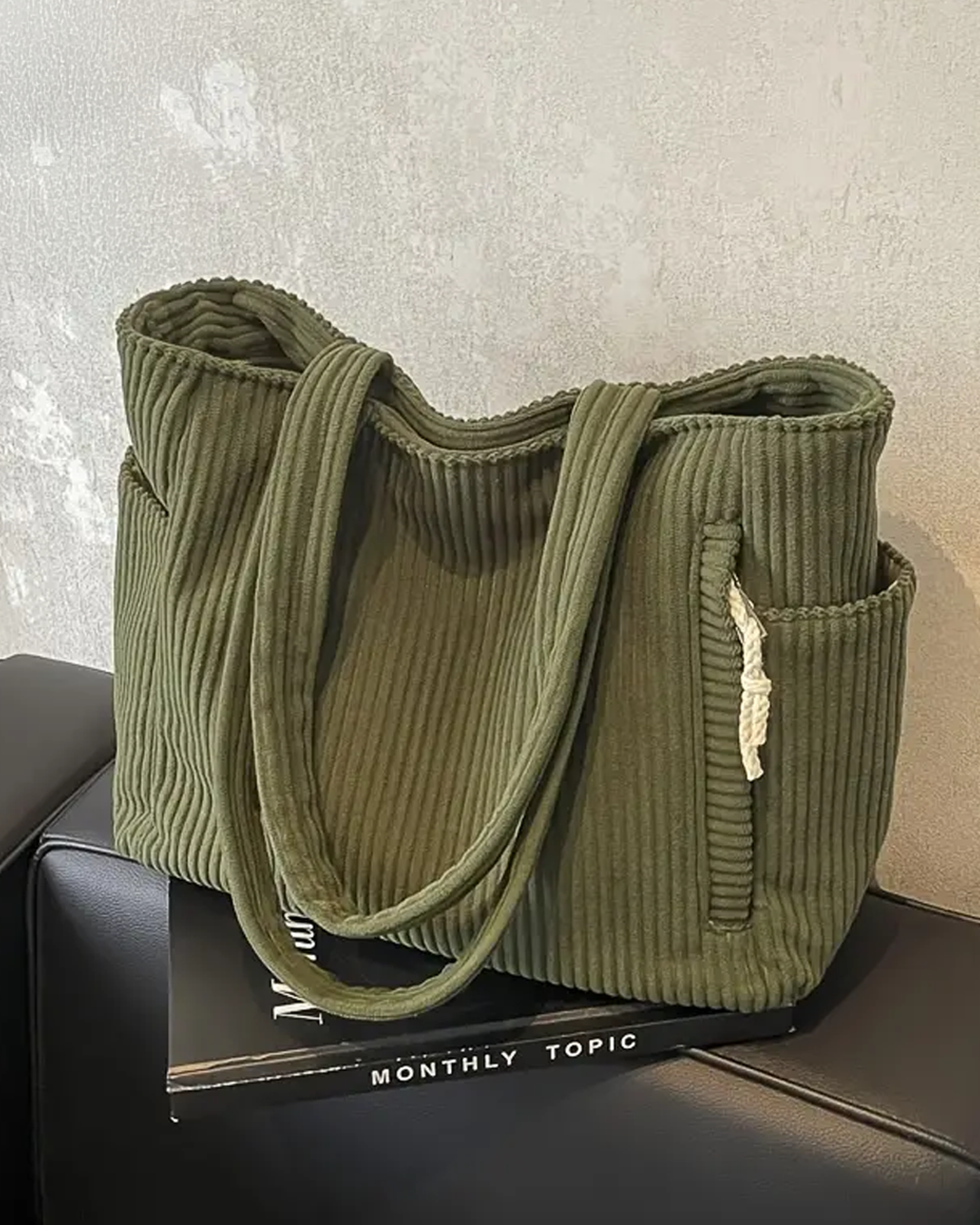 Evi | Ribbed Tote Bag with Cord Detail