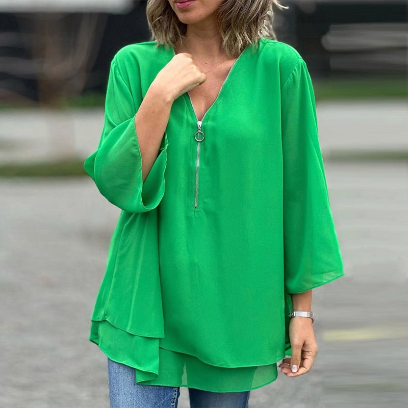Natalie | Chiffon Zipper Blouse