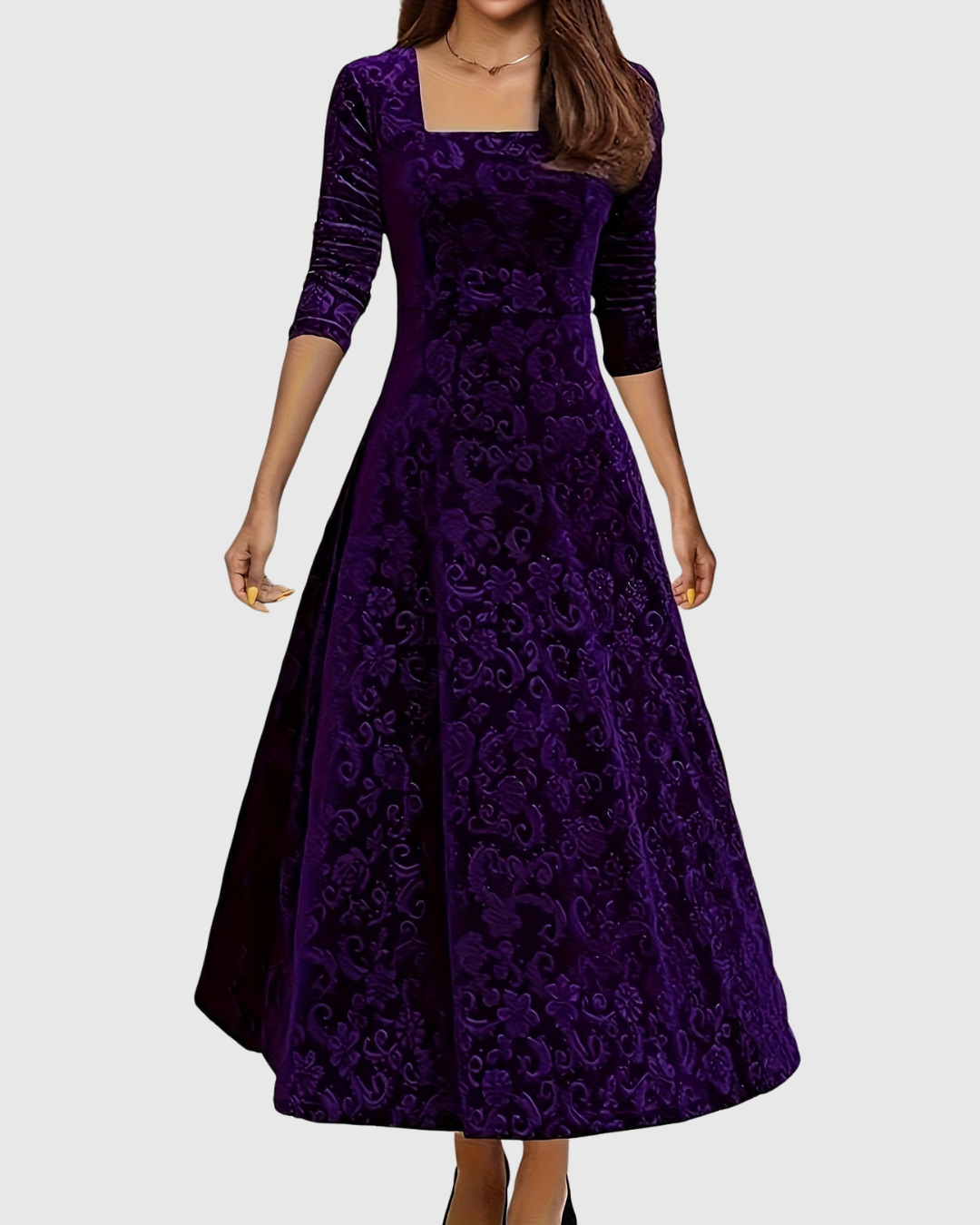 MARGARET | VELVET FLORAL MIDI DRESS