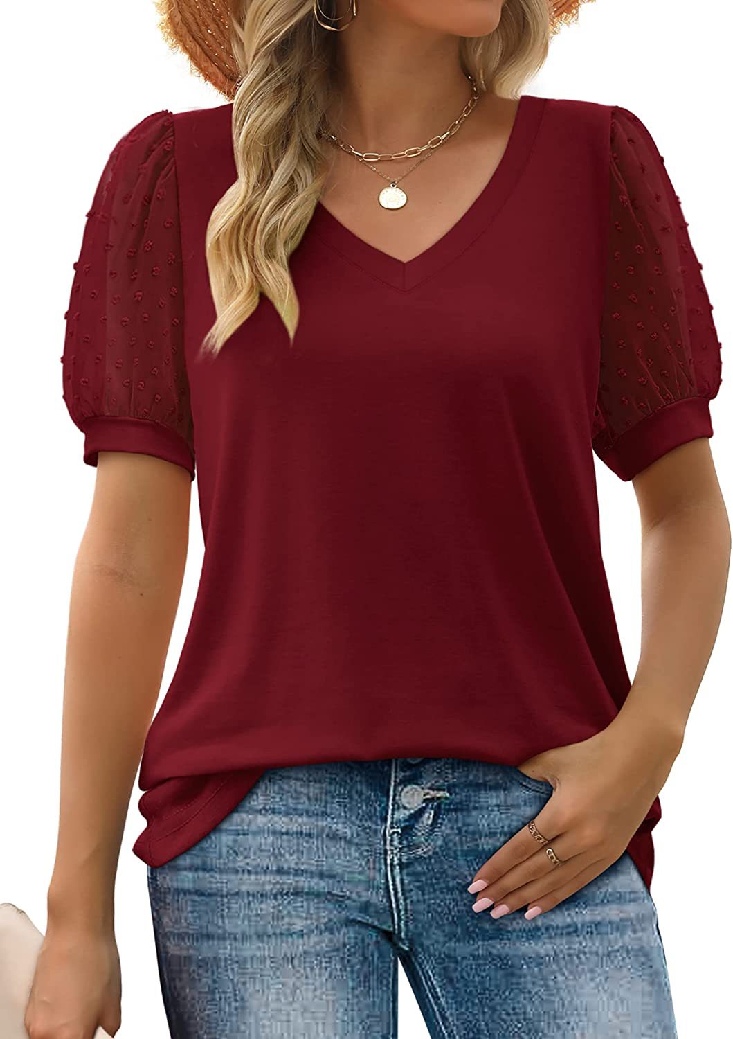 Ariana | Sheer Sleeve V-Neck Top