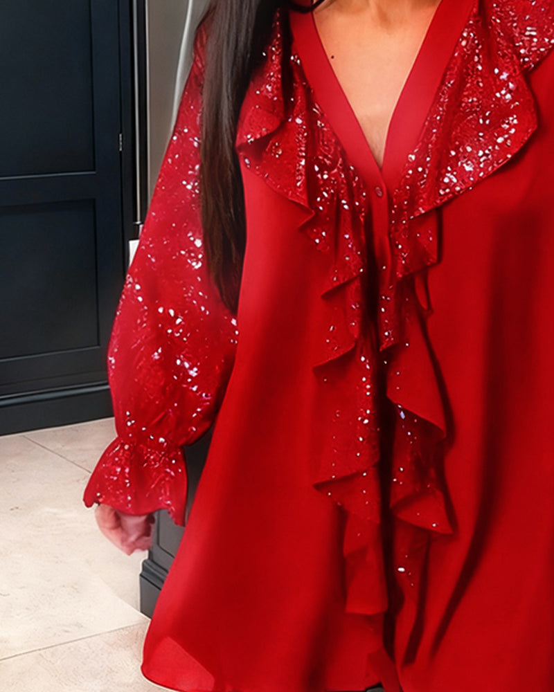 Natalie Solid Color Blouses with Ruffles