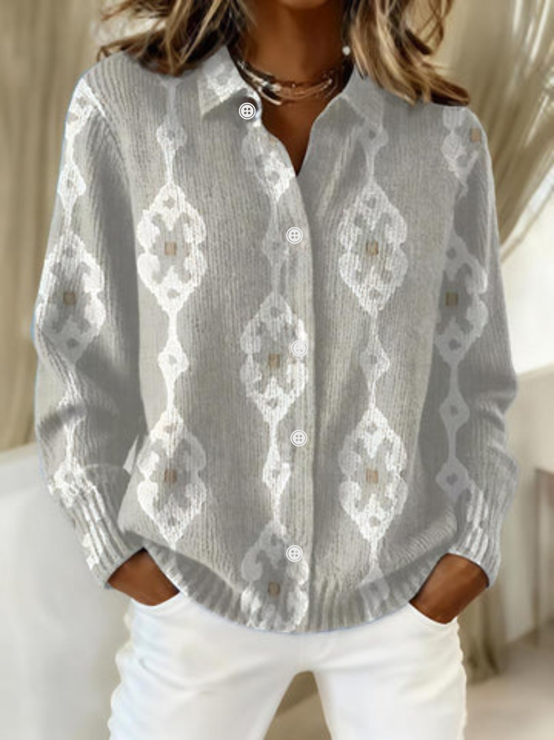 Lily – Elegant Knit Hoodie Blouse with Diamond Pattern