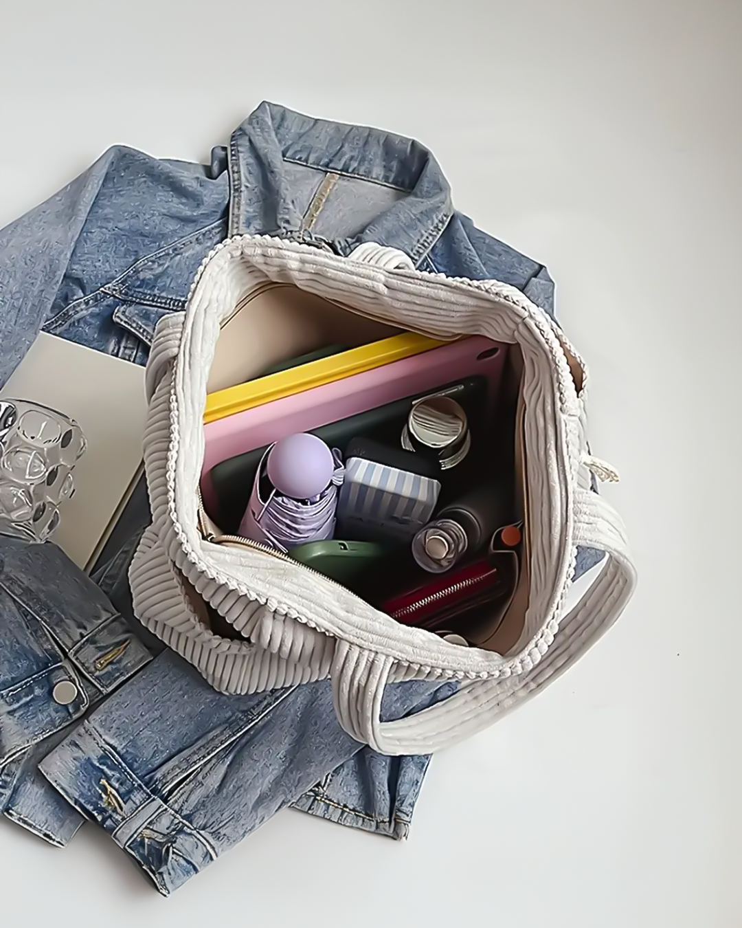 Evi | Ribbed Tote Bag with Cord Detail