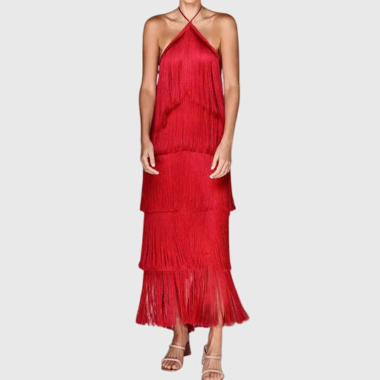 ARIELLE | HALTER TASSEL DRESS