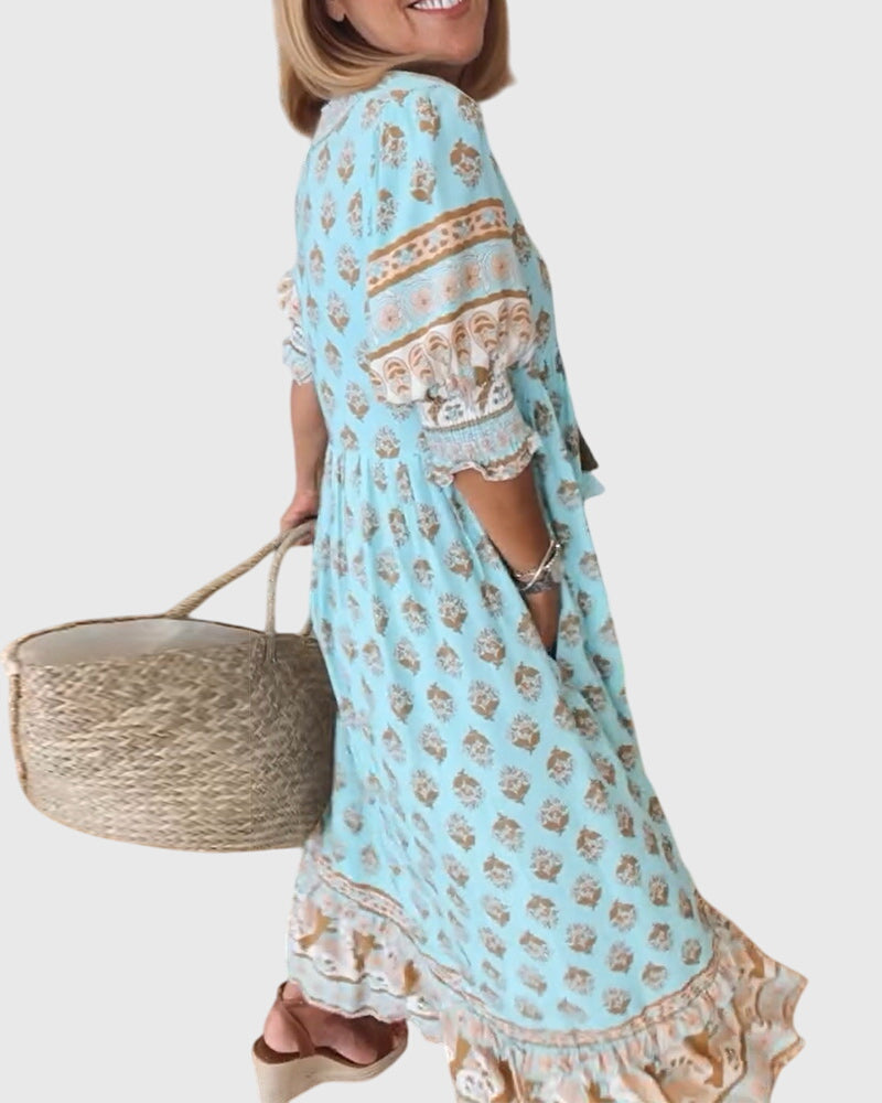 SABINE | PRINTED V-NECK DRESS