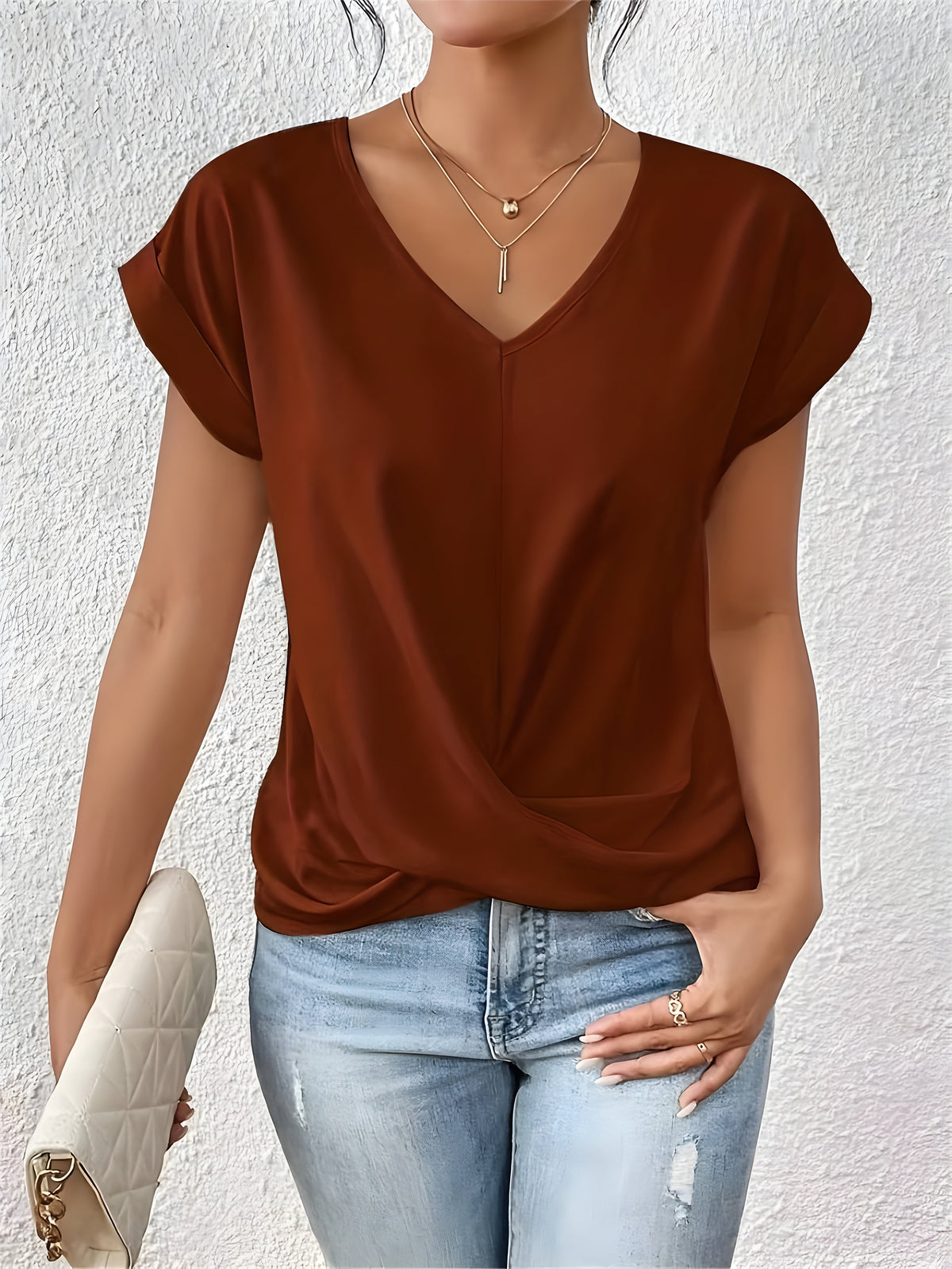 Kathrina | Twist-Front V-Neck Top
