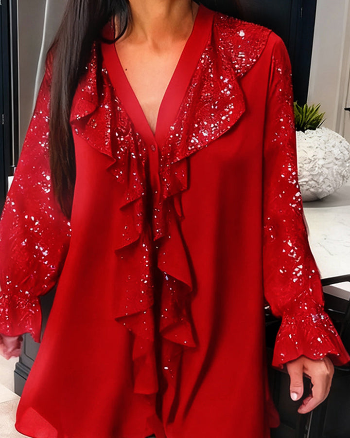 Natalie Solid Color Blouses with Ruffles