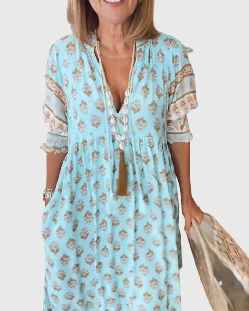 SABINE | PRINTED V-NECK DRESS