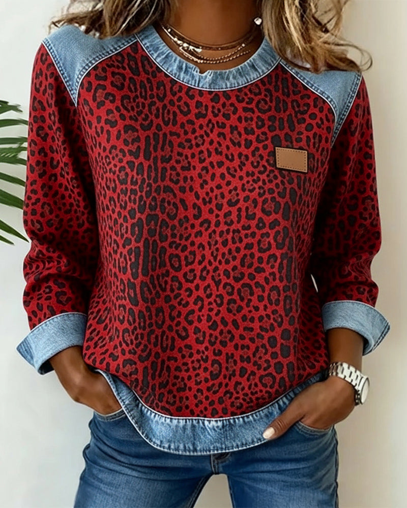 Tara | Leopard-Print Denim Sweatshirt