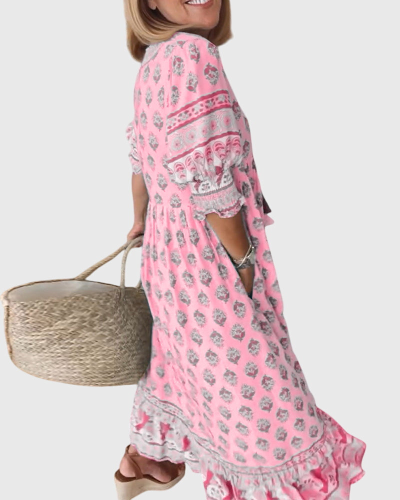SABINE | PRINTED V-NECK DRESS