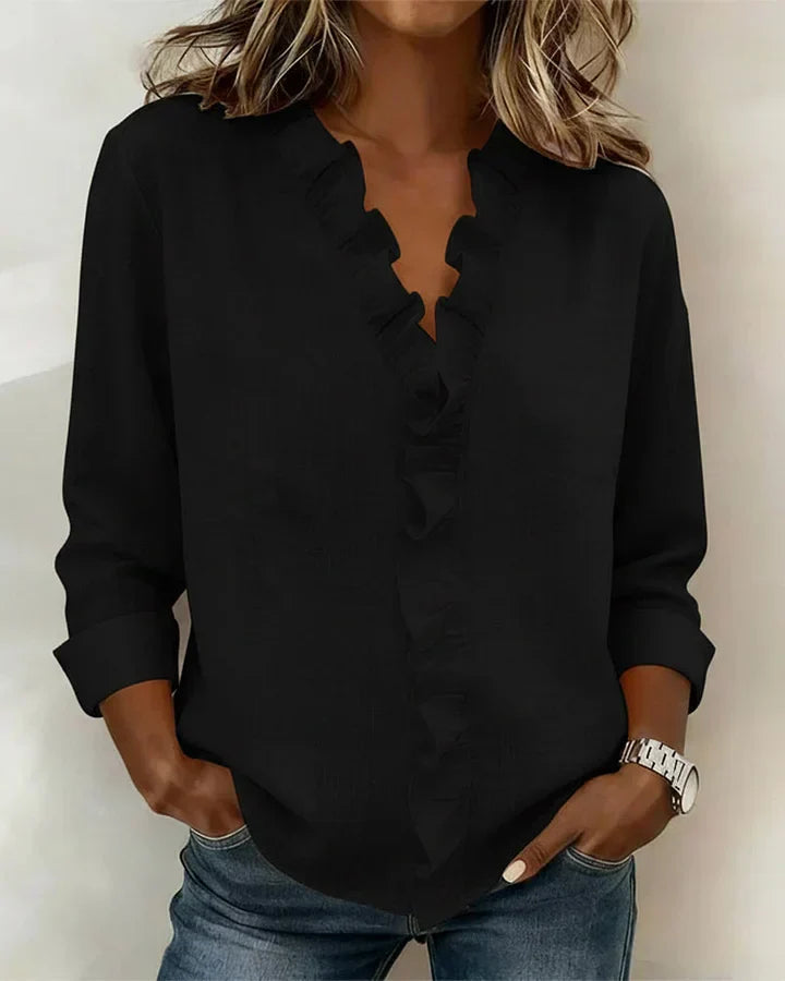 Blakely | Blouse with Ruffles, V-Neck and Long Sleeves