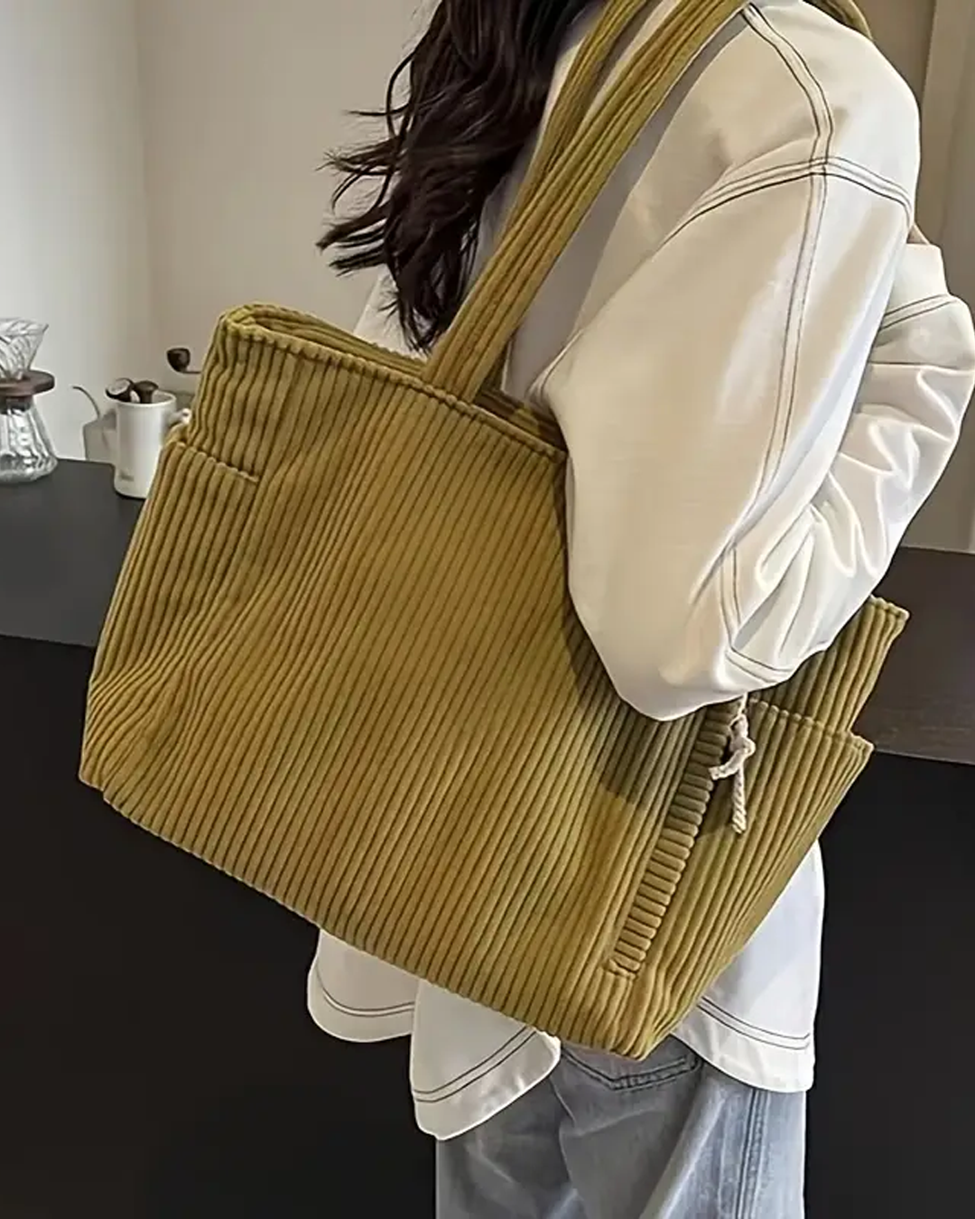 Evi | Ribbed Tote Bag with Cord Detail