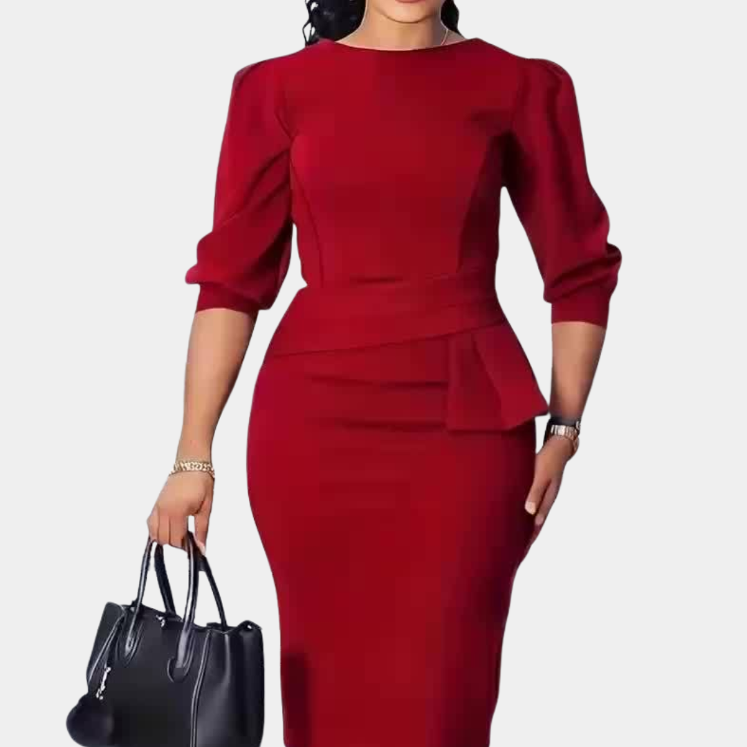 ISABELLE | REFINED RUFFLE TRIM MIDI DRESS