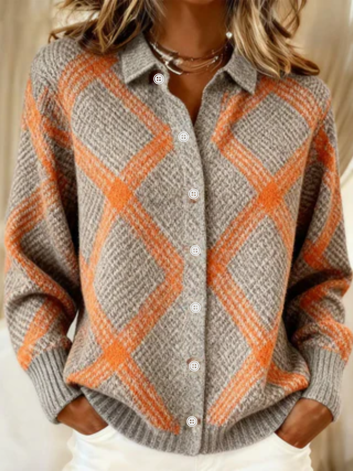 Addison – Checked Blouse Made from Warm, Soft Hoodie Material