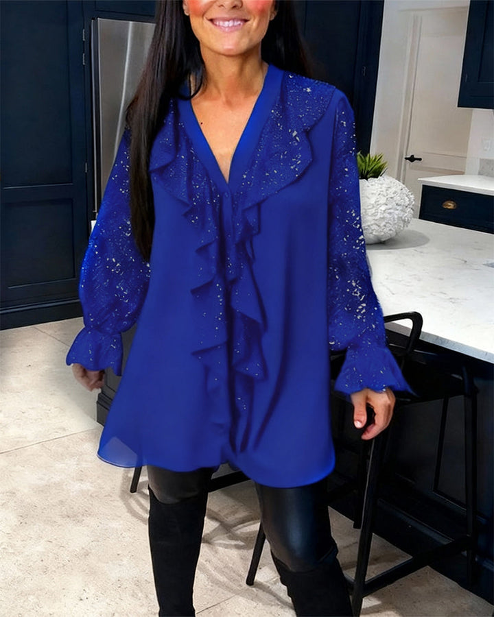 Natalie Solid Color Blouses with Ruffles