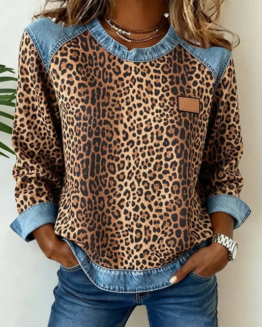 Tara | Leopard-Print Denim Sweatshirt
