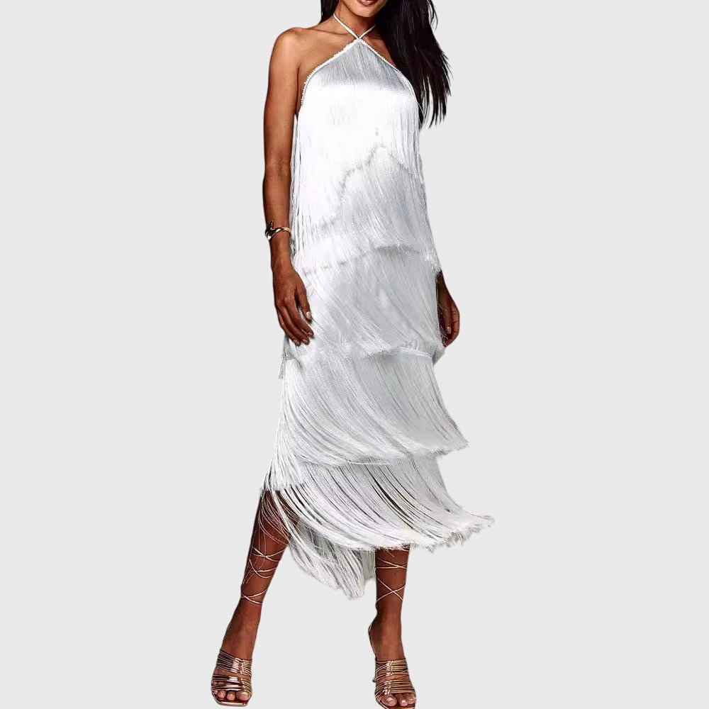 ARIELLE | HALTER TASSEL DRESS
