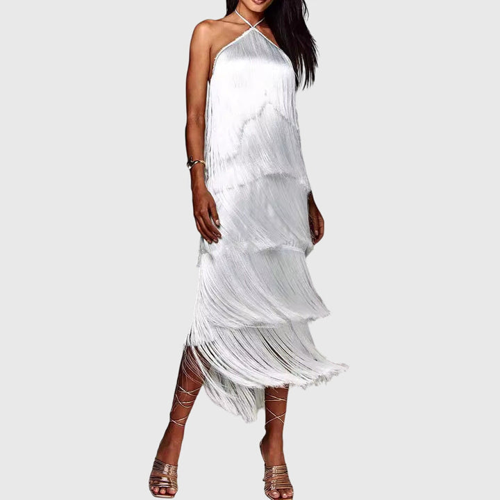 ARIELLE | HALTER TASSEL DRESS