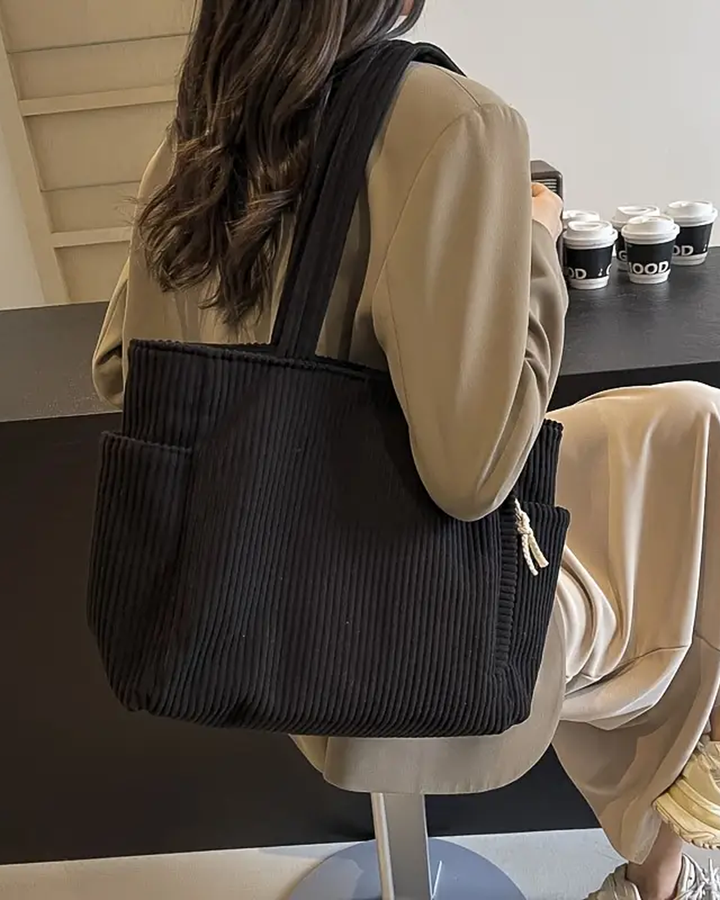 Evi | Ribbed Tote Bag with Cord Detail