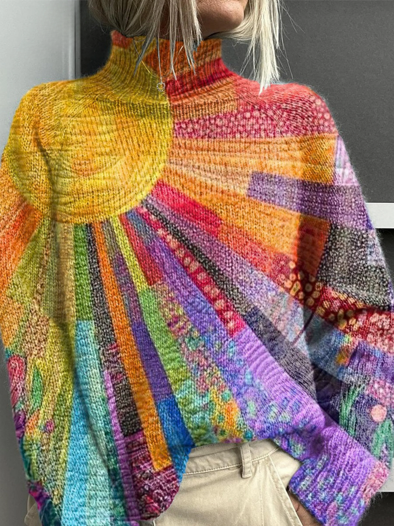 Alice | Colorful Sun Collage Print Turtleneck