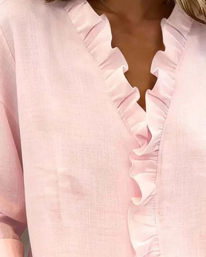 Blakely | Blouse with Ruffles, V-Neck and Long Sleeves