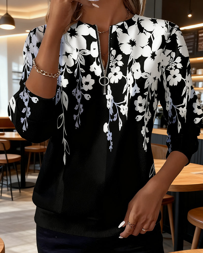 MARCI | FLORAL HALF-ZIP TOP