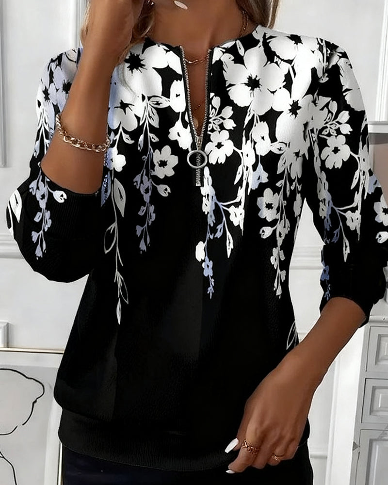 MARCI | FLORAL HALF-ZIP TOP