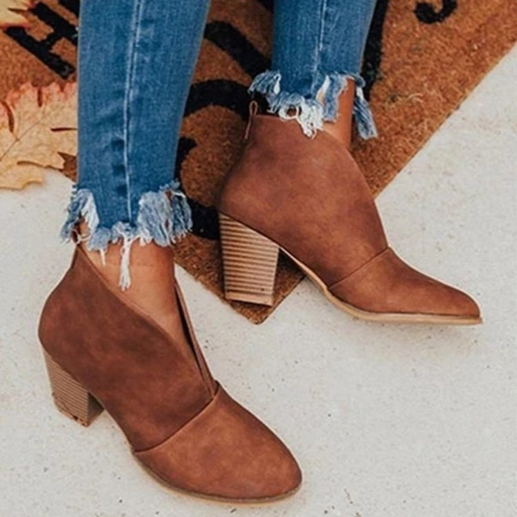 Evelyn Ankle Boots - Almond Toe - Chunky Stacked Heel - Slip-On Casual Wear
