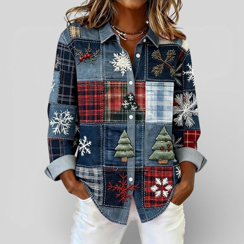 Holly | Casual Christmas Patchwork Blouse