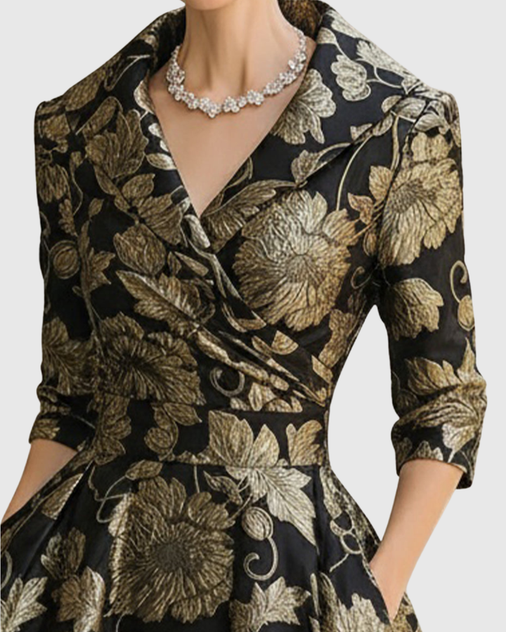 IRENE | GOLDEN FLORAL MIDI DRESS