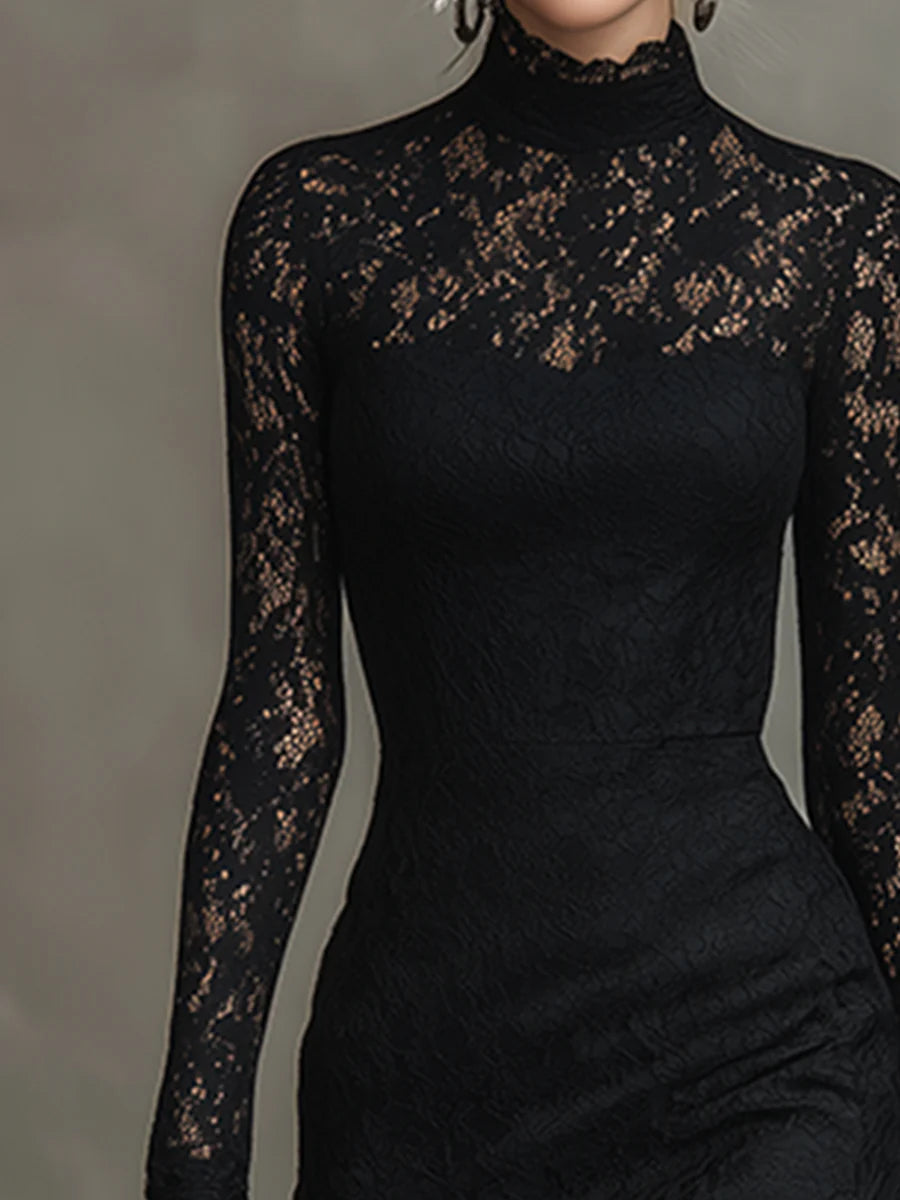 Kinsley black stretchy lace fishtail maxi dress