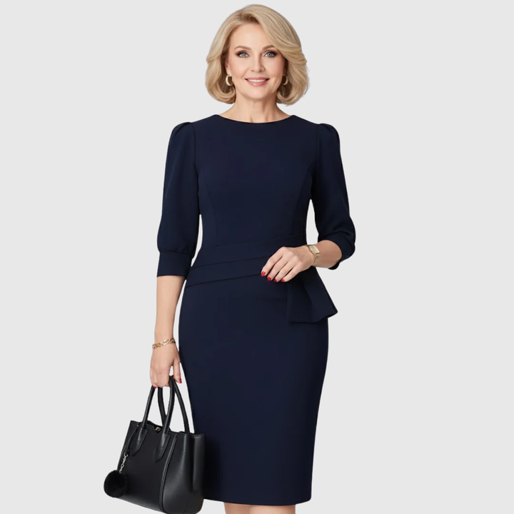 ISABELLE | REFINED RUFFLE TRIM MIDI DRESS