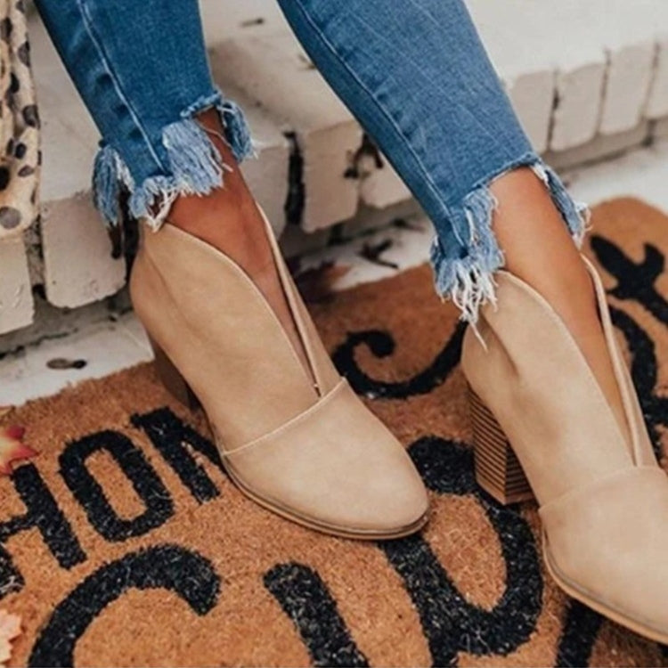 Evelyn Ankle Boots - Almond Toe - Chunky Stacked Heel - Slip-On Casual Wear