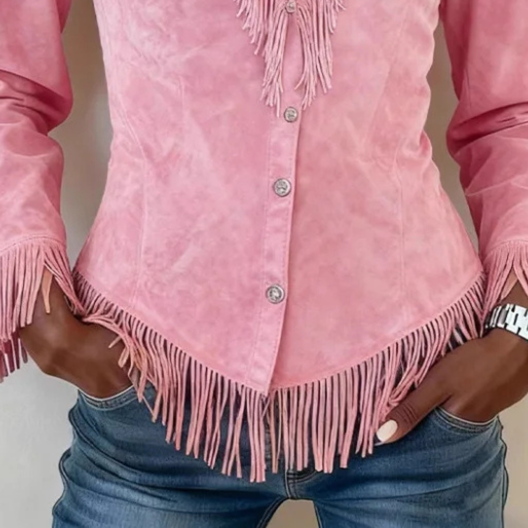 Tatum │ Fringe Suede Button-Up Blouse