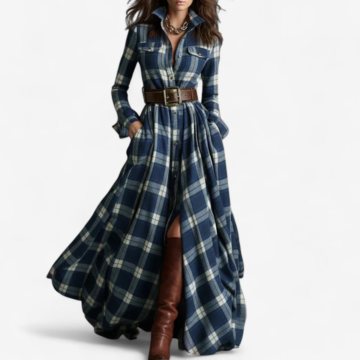 AURELIA | BELTED PLAID DRESS