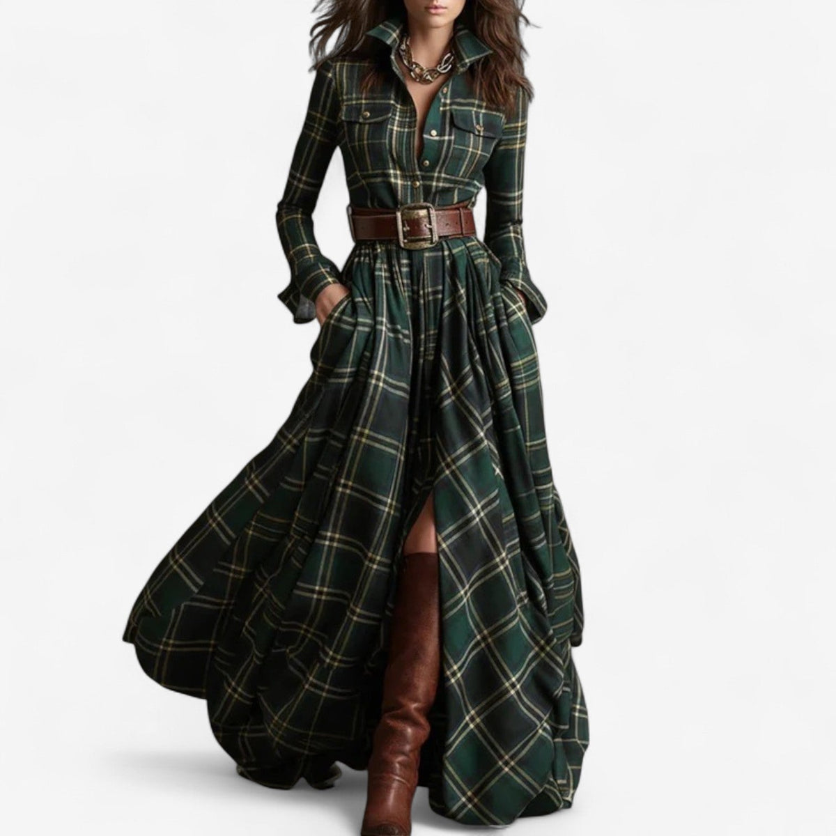 AURELIA | BELTED PLAID DRESS