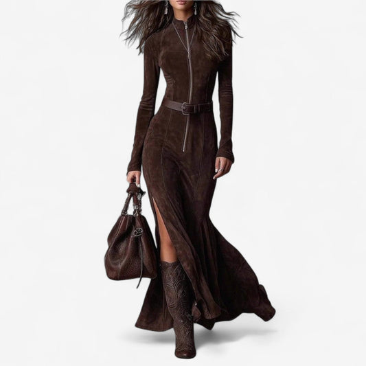 AURELIA | HIGH-SLIT SUEDE DRESS