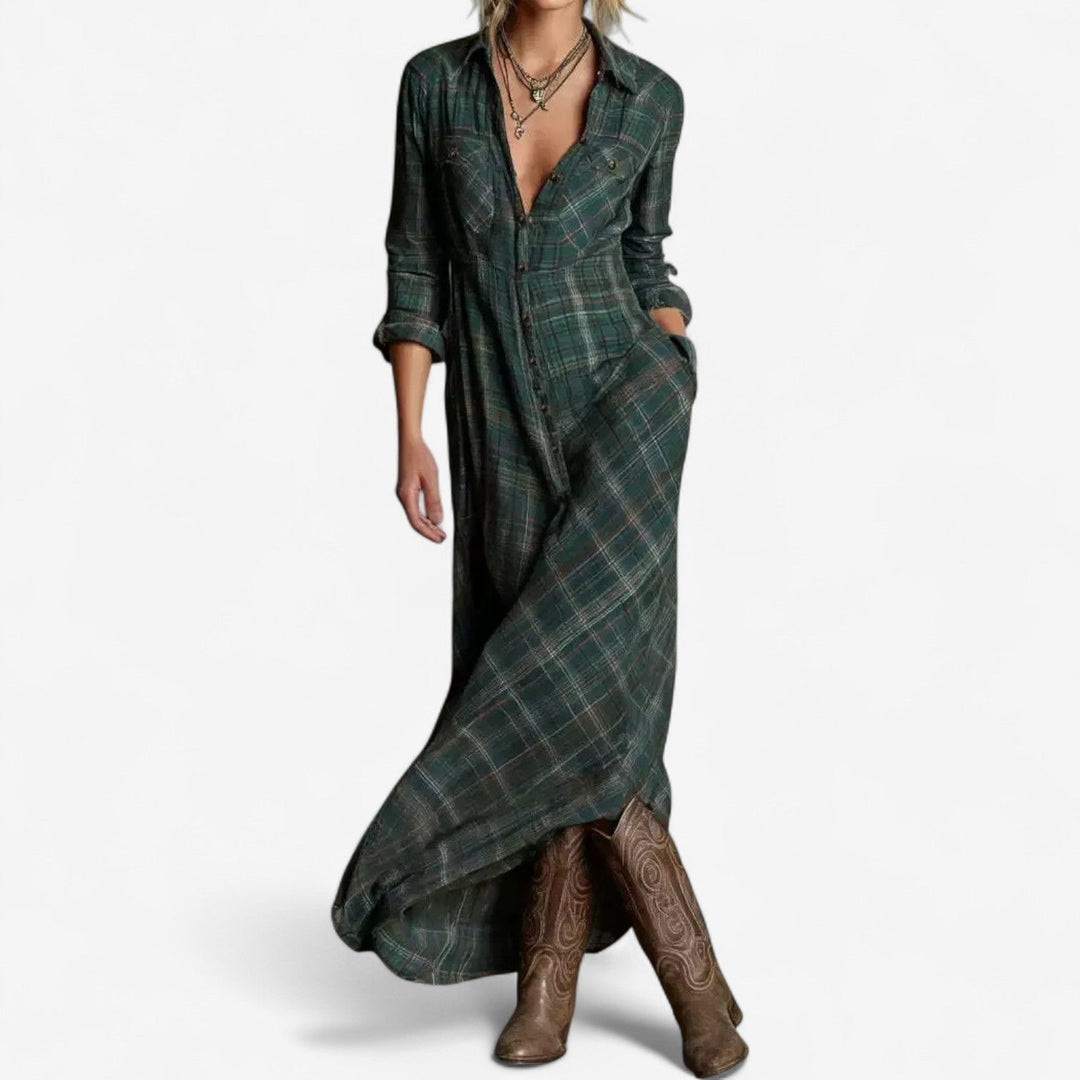 CECILE | CHECKED MAXI SHIRT DRESS