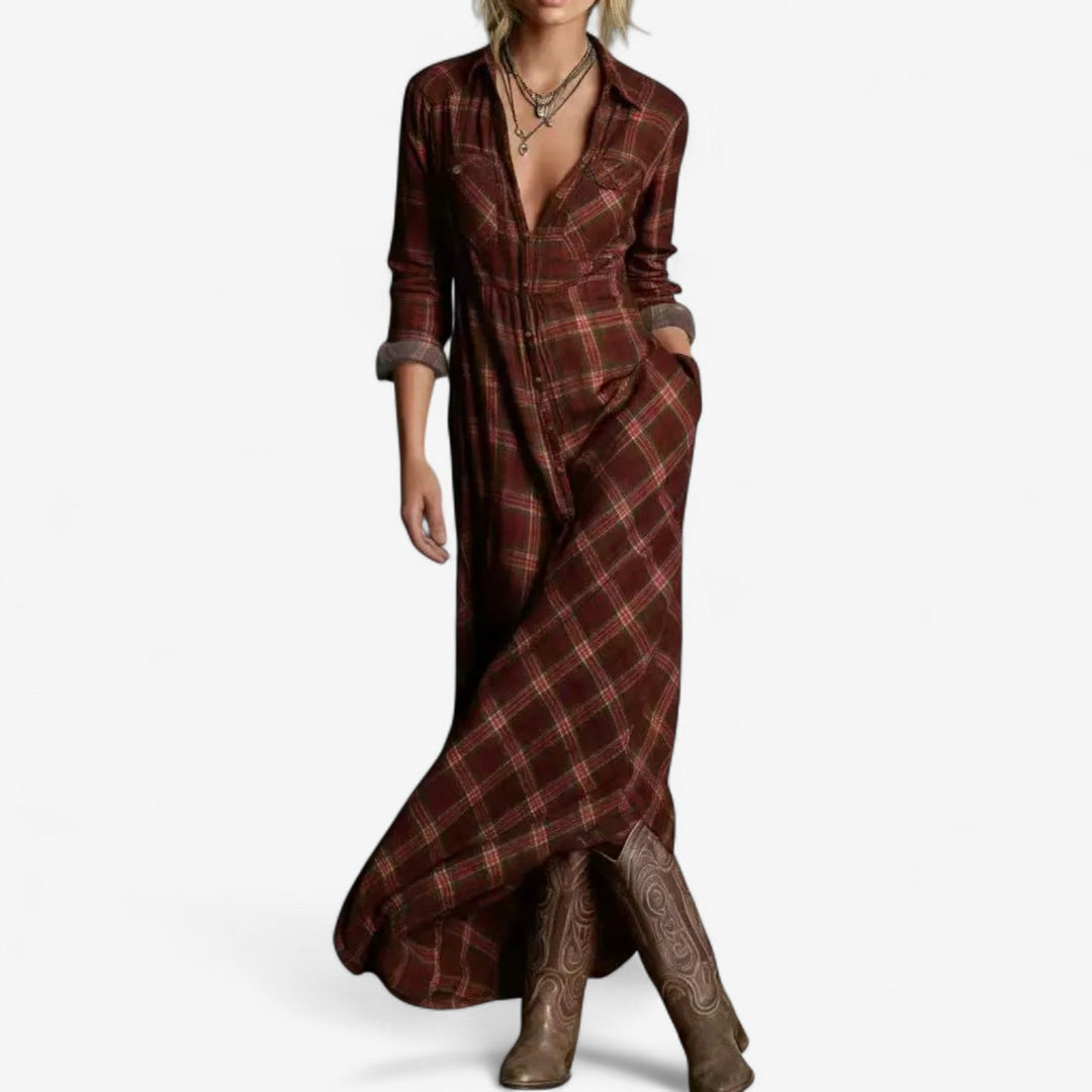 CECILE | CHECKED MAXI SHIRT DRESS